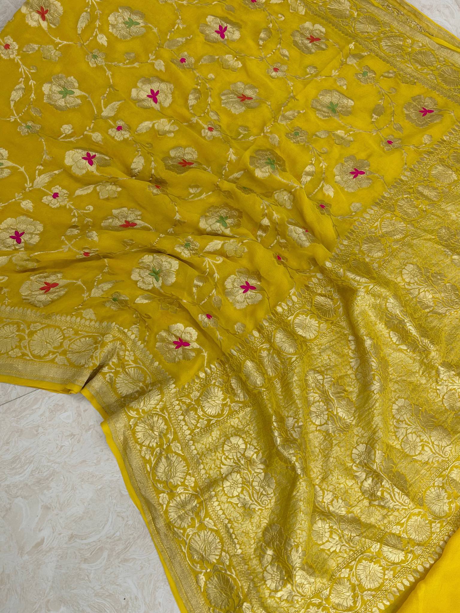 Khaddi Georgette Handloom Banarasi Saree - Jaal with Meenakari