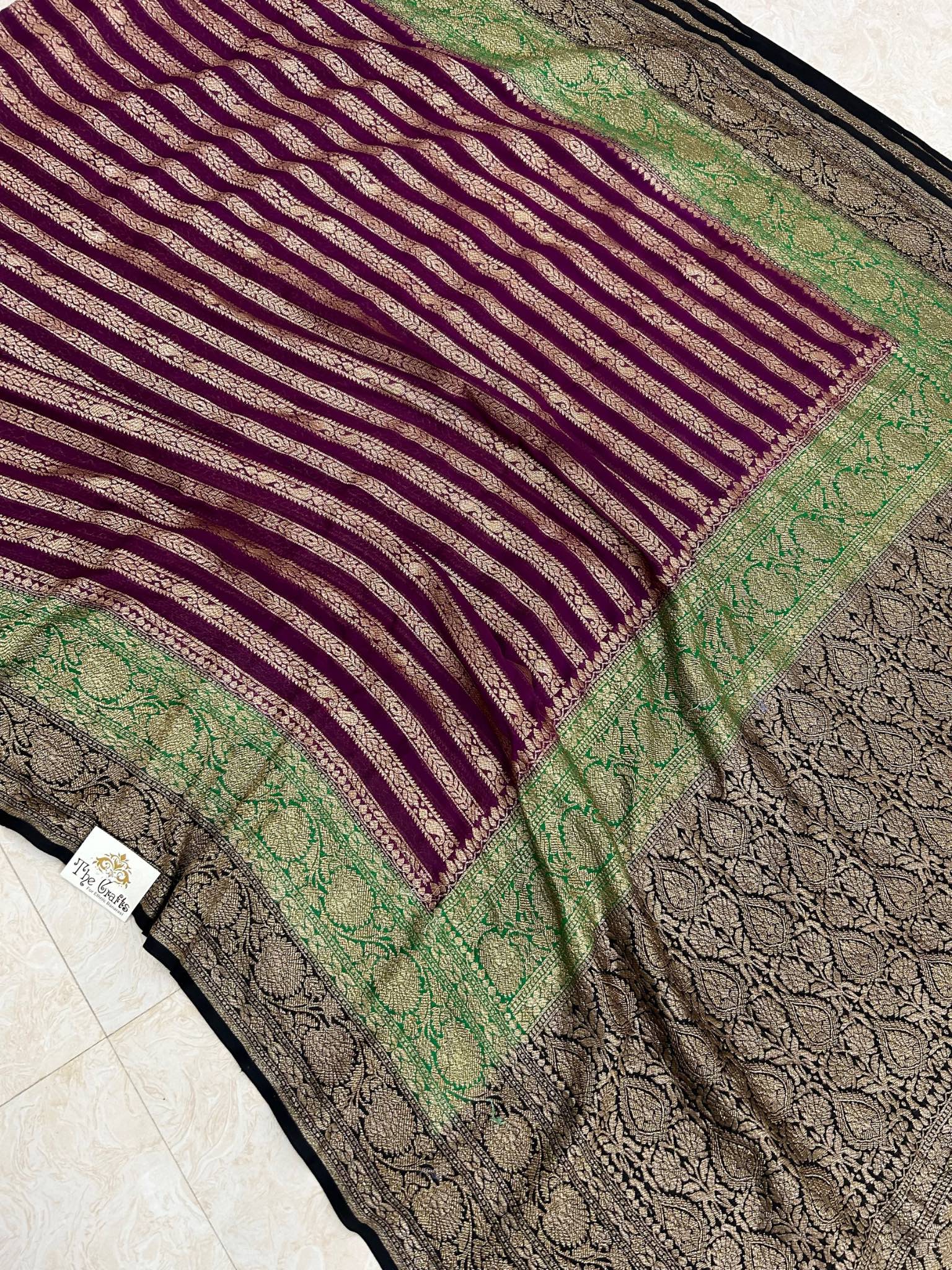 Khaddi Georgette Banarasi Saree - Antique Zari