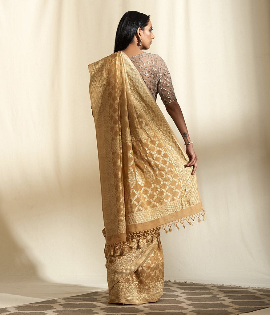 Khaddi Georgette Banarasi Saree - Gold Zari