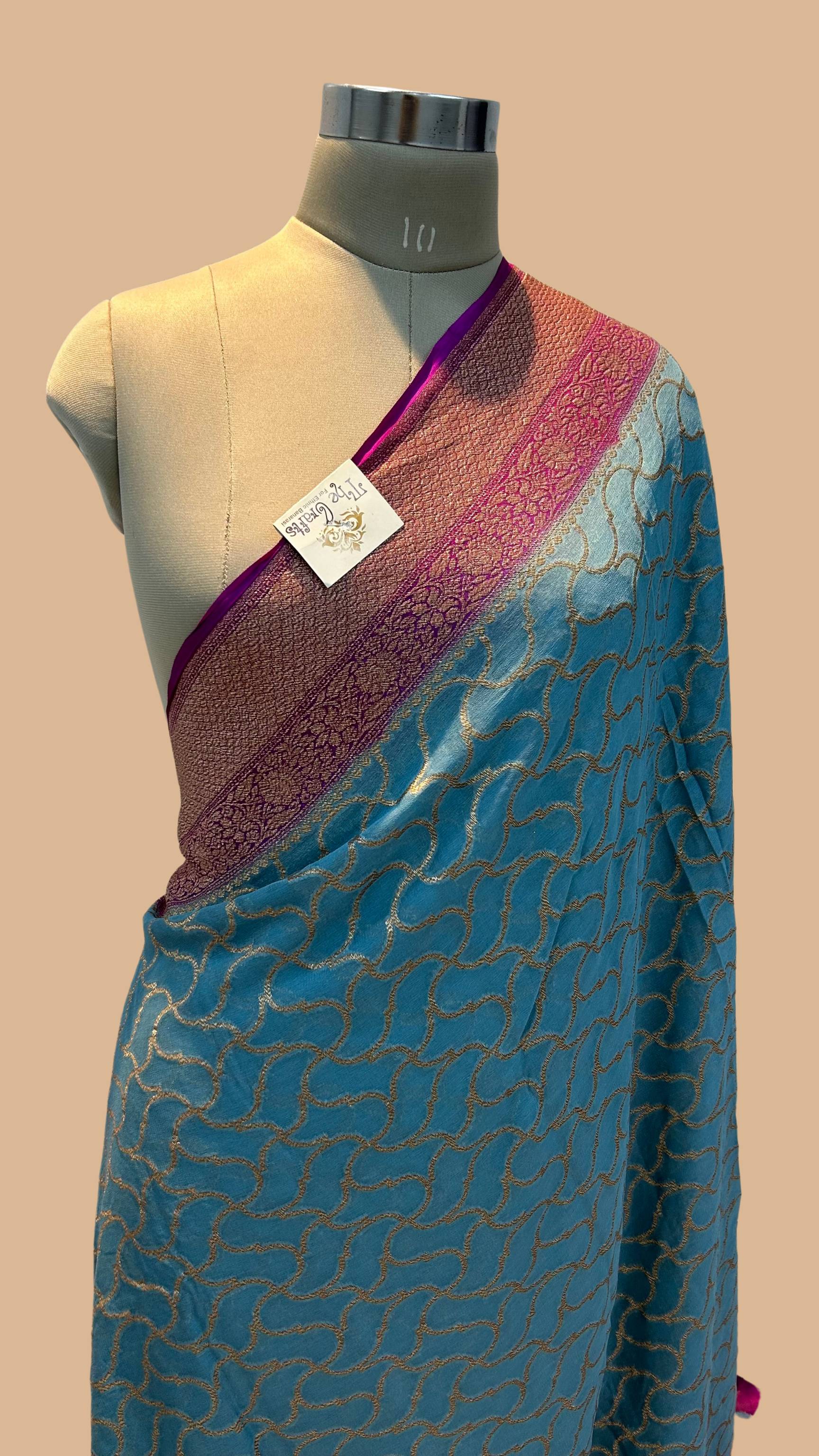 Khaddi Georgette Banarasi Saree - Antique Zari