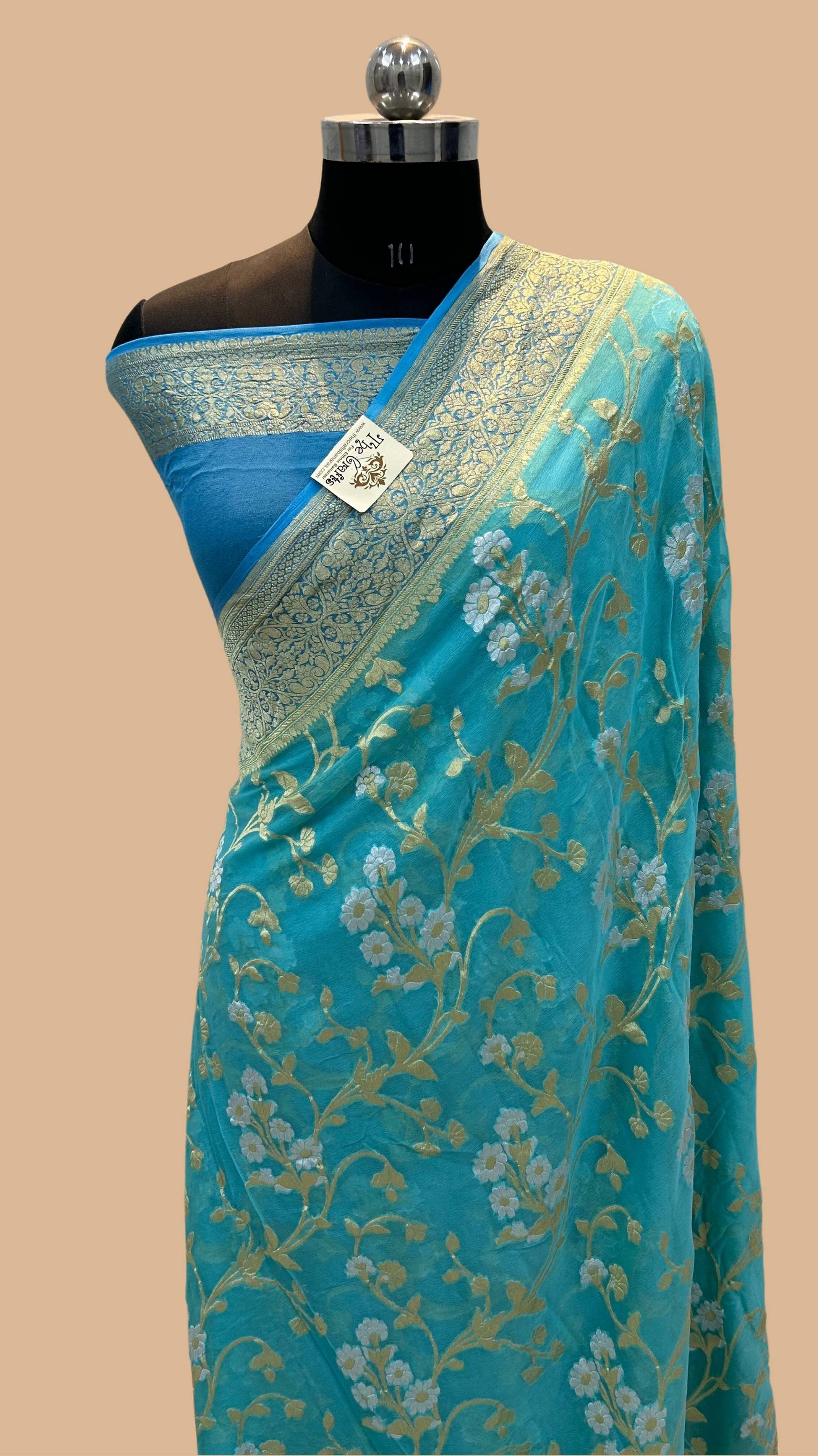 Khaddi Georgette Handloom Banarasi Saree - With sona roopa jaal work