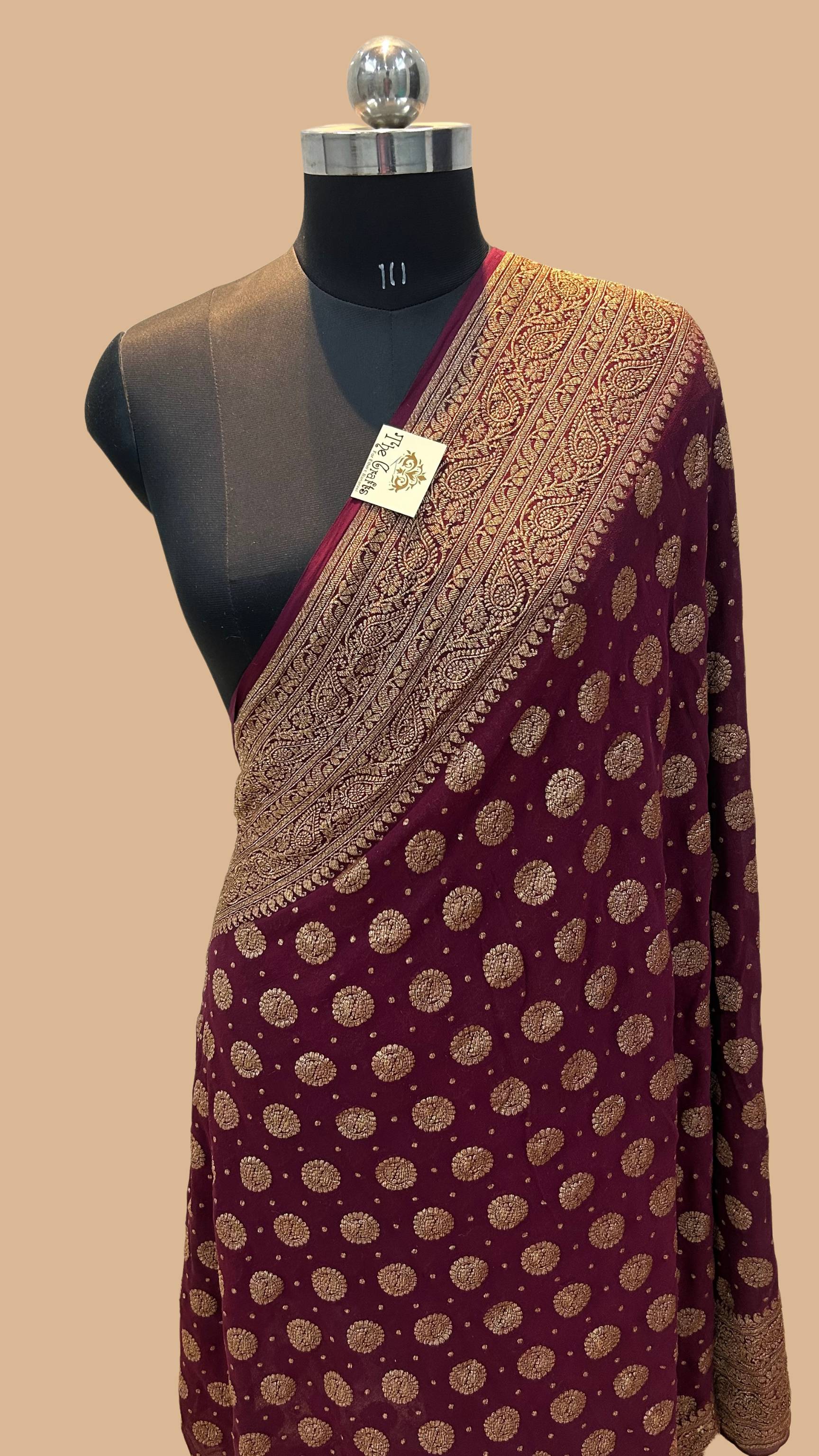 Khaddi Georgette Banarasi Saree - Antique Zari