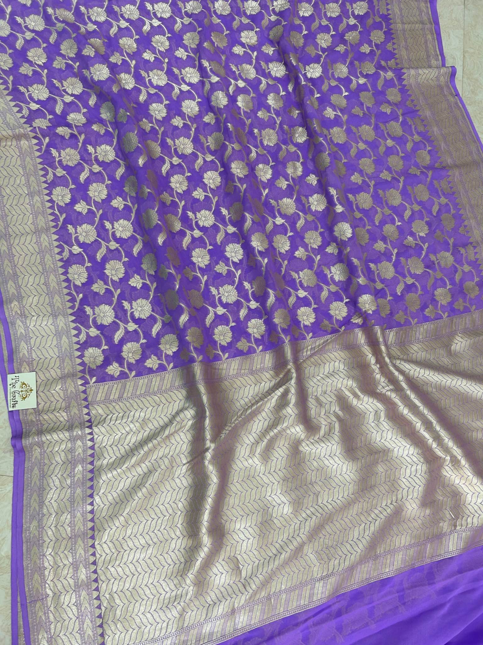 Khaddi Georgette Handloom Banarasi Saree - Water Zari