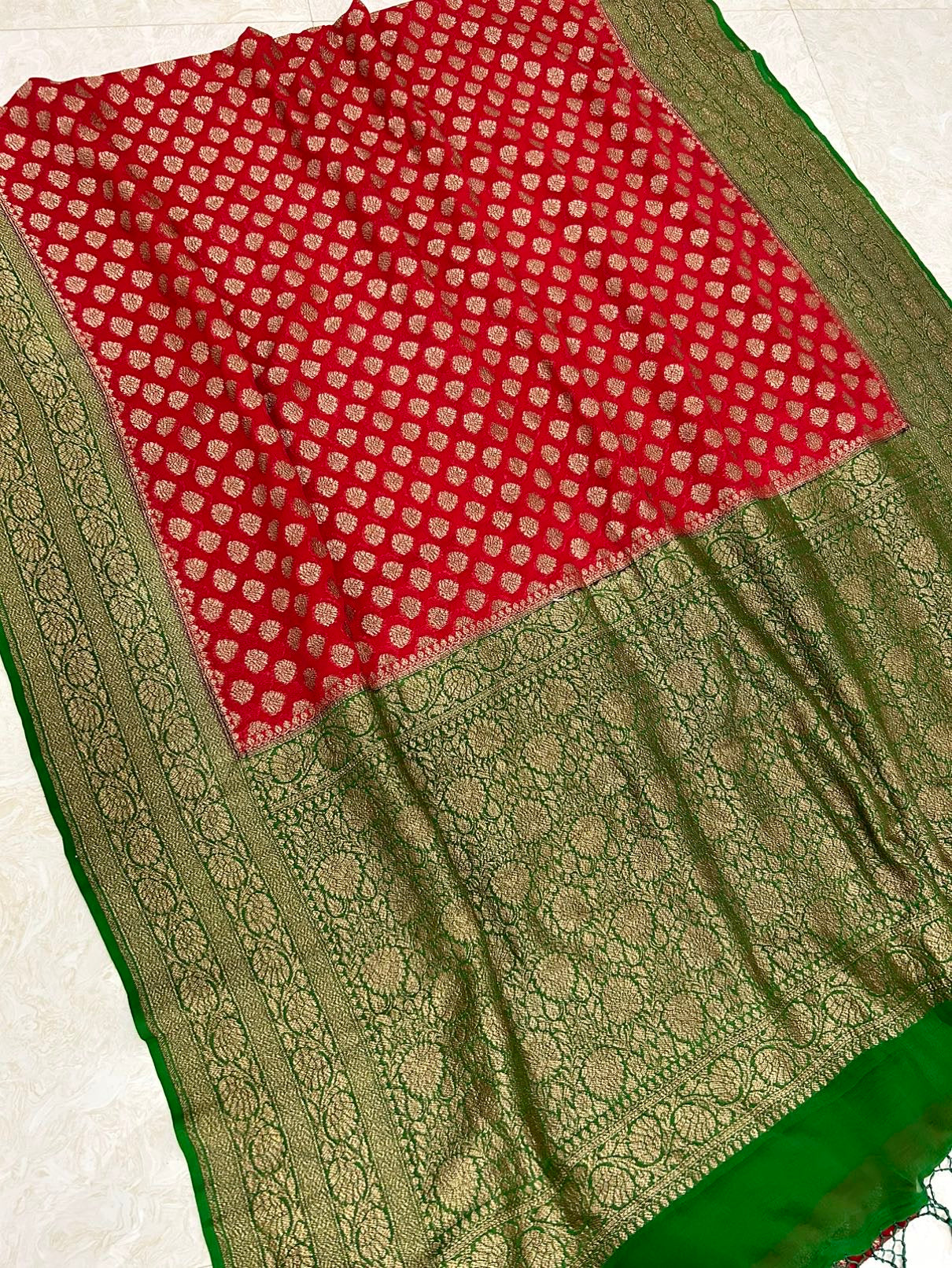 Khaddi Georgette Banarasi Saree - Antique Zari