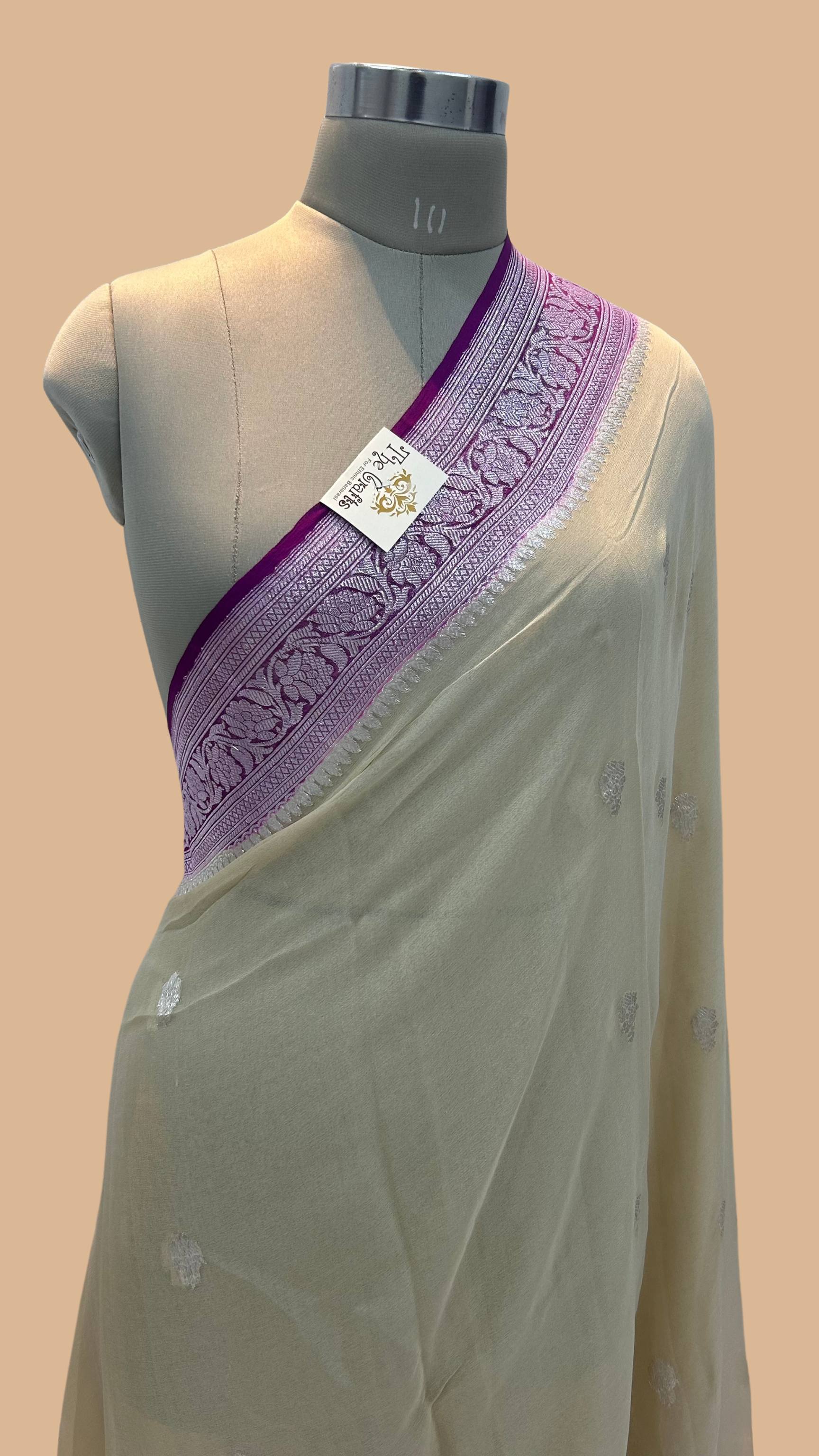 Pure Georgette Banarasi Handloom Saree - Silver Zari