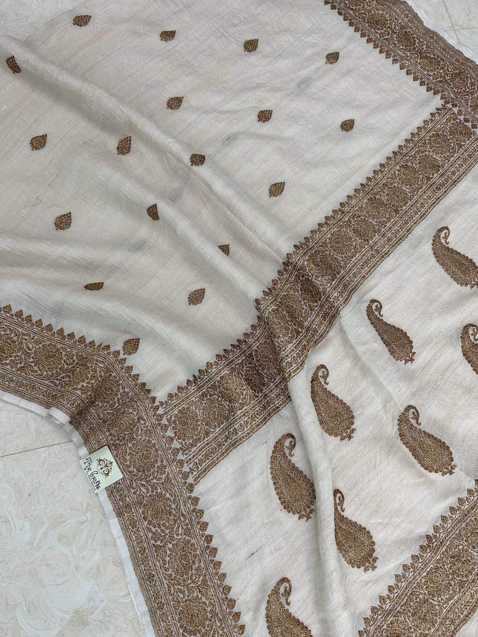 Tussar Georgette Handloom Banarasi Saree - Antique Zari