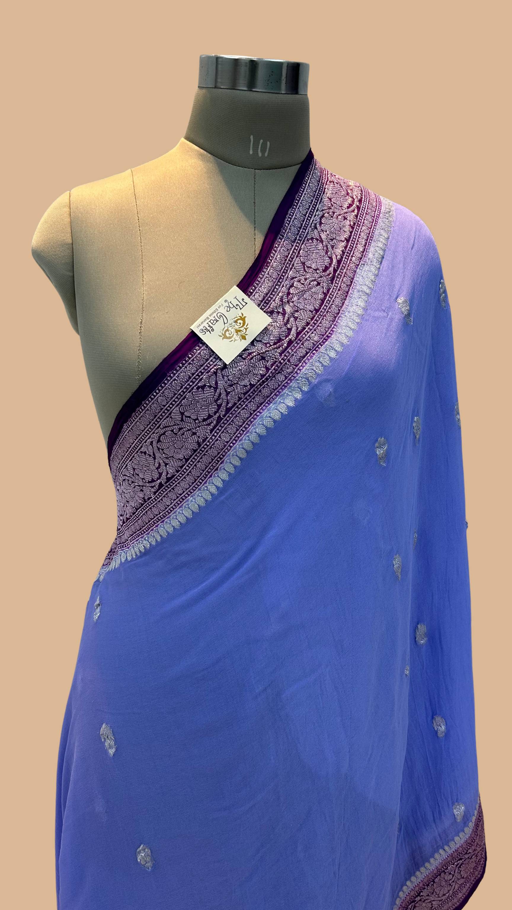 Pure Georgette Banarasi Handloom Saree - Silver Zari