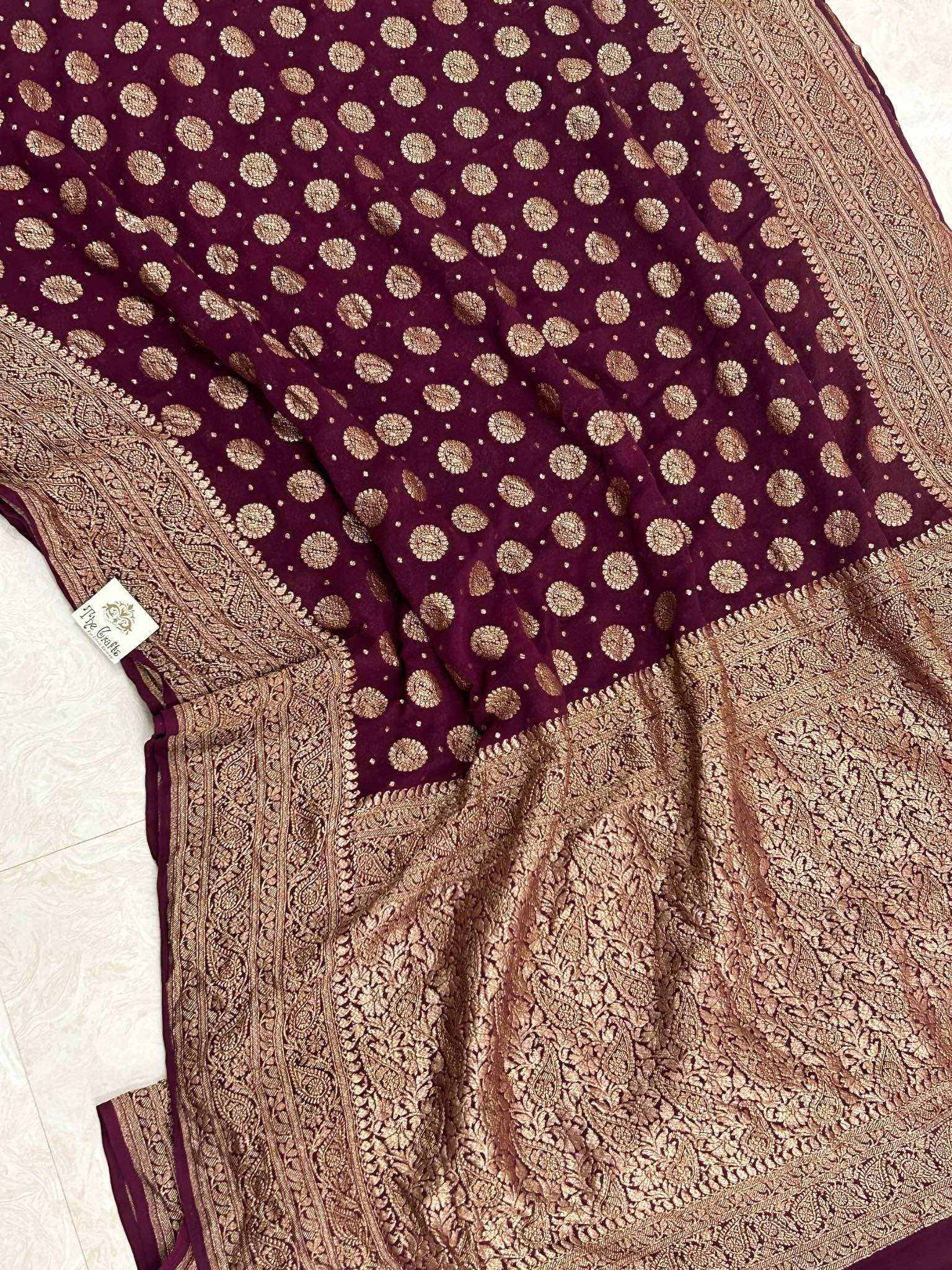 Khaddi Georgette Banarasi Saree - Antique Zari