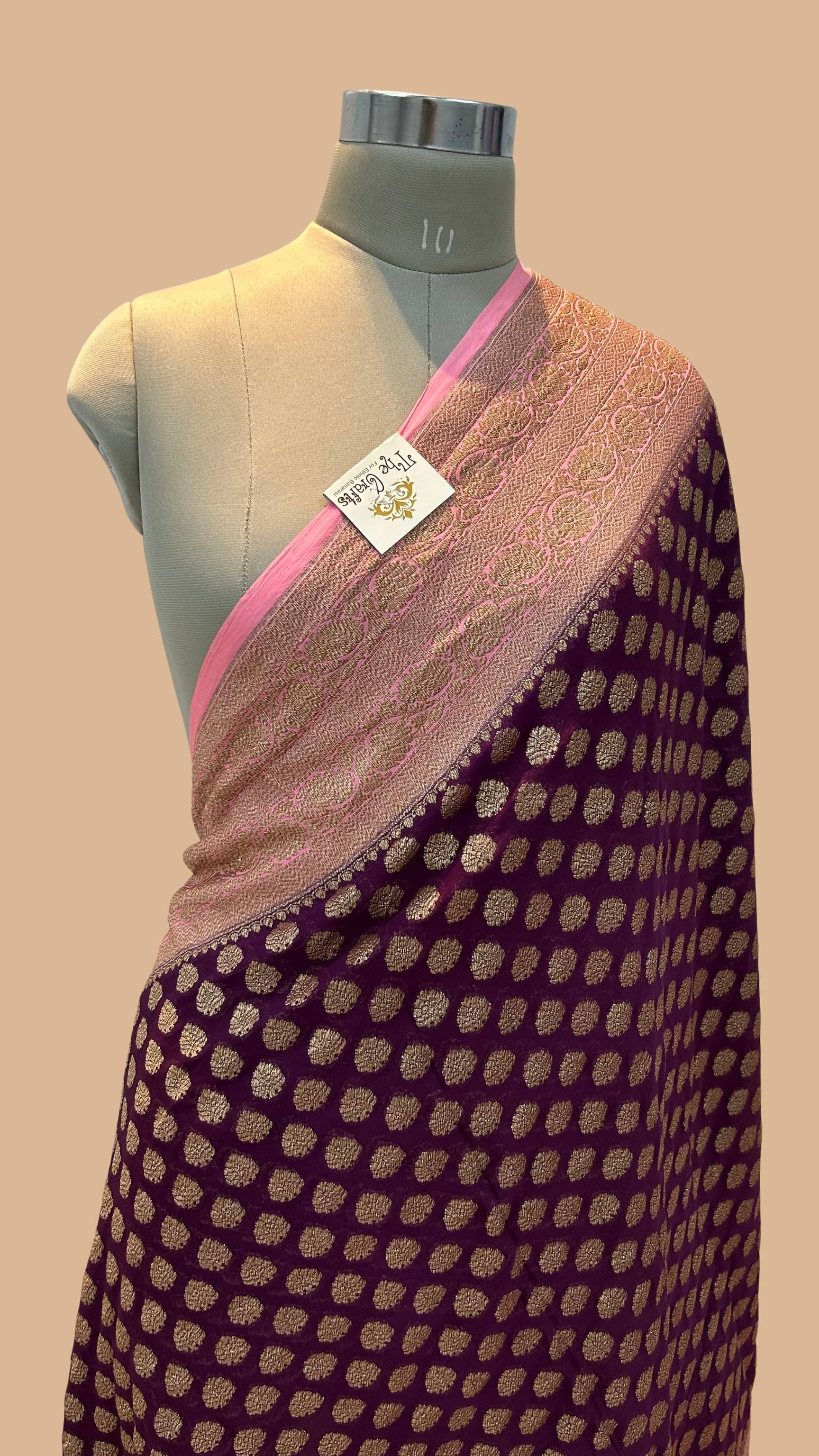 Khaddi Georgette Banarasi Saree - Antique Zari