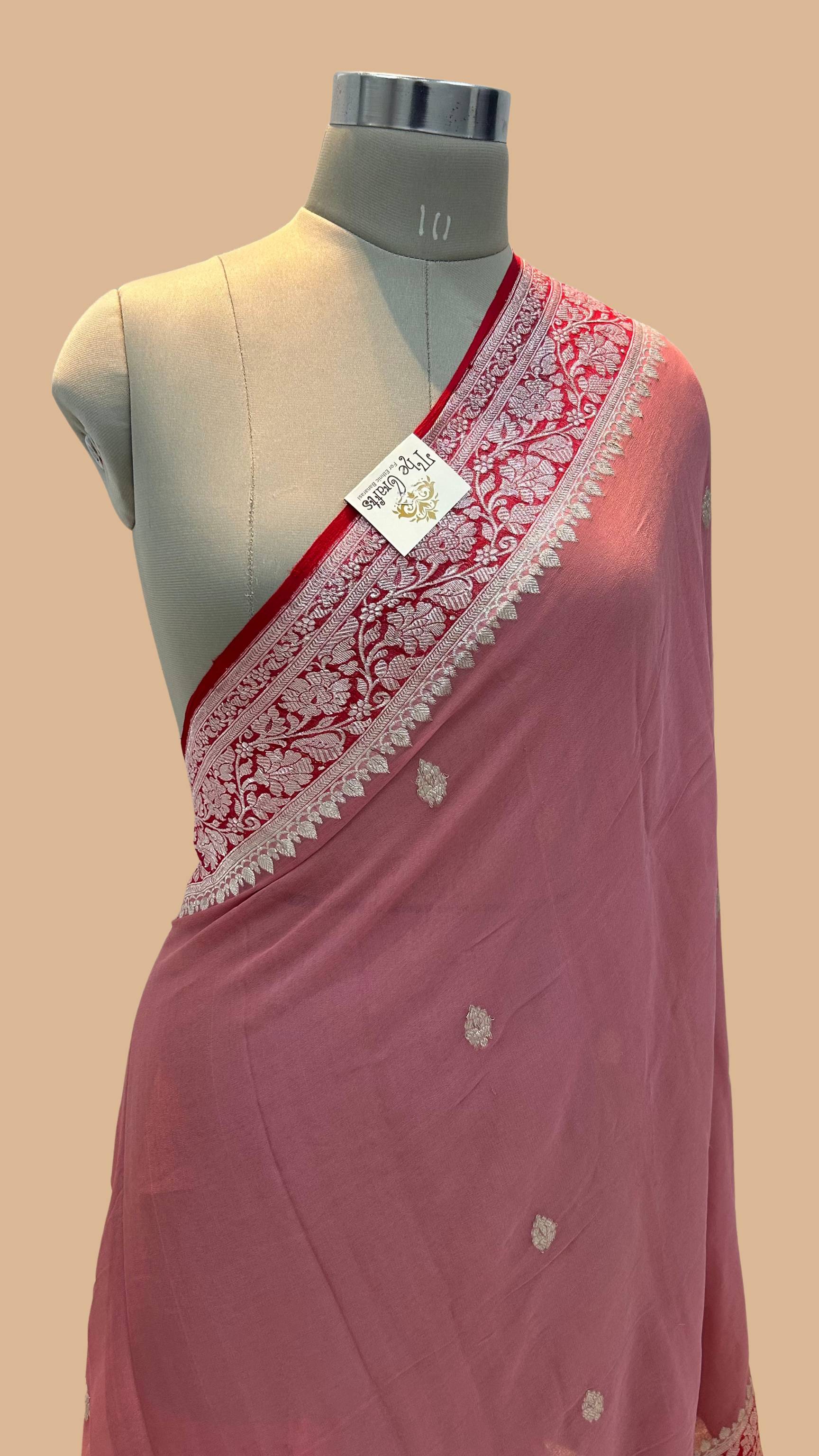 Pure Georgette Banarasi Handloom Saree - Silver Zari