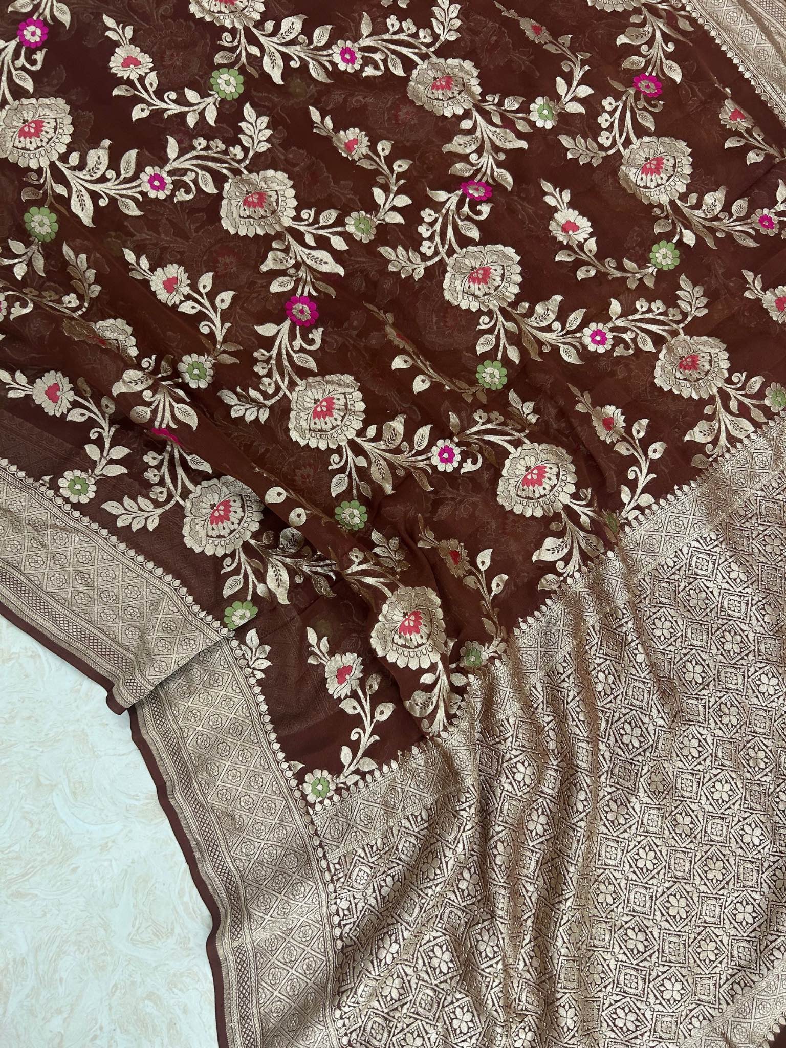 Khaddi Georgette Handloom Banarasi Saree - Meenakari