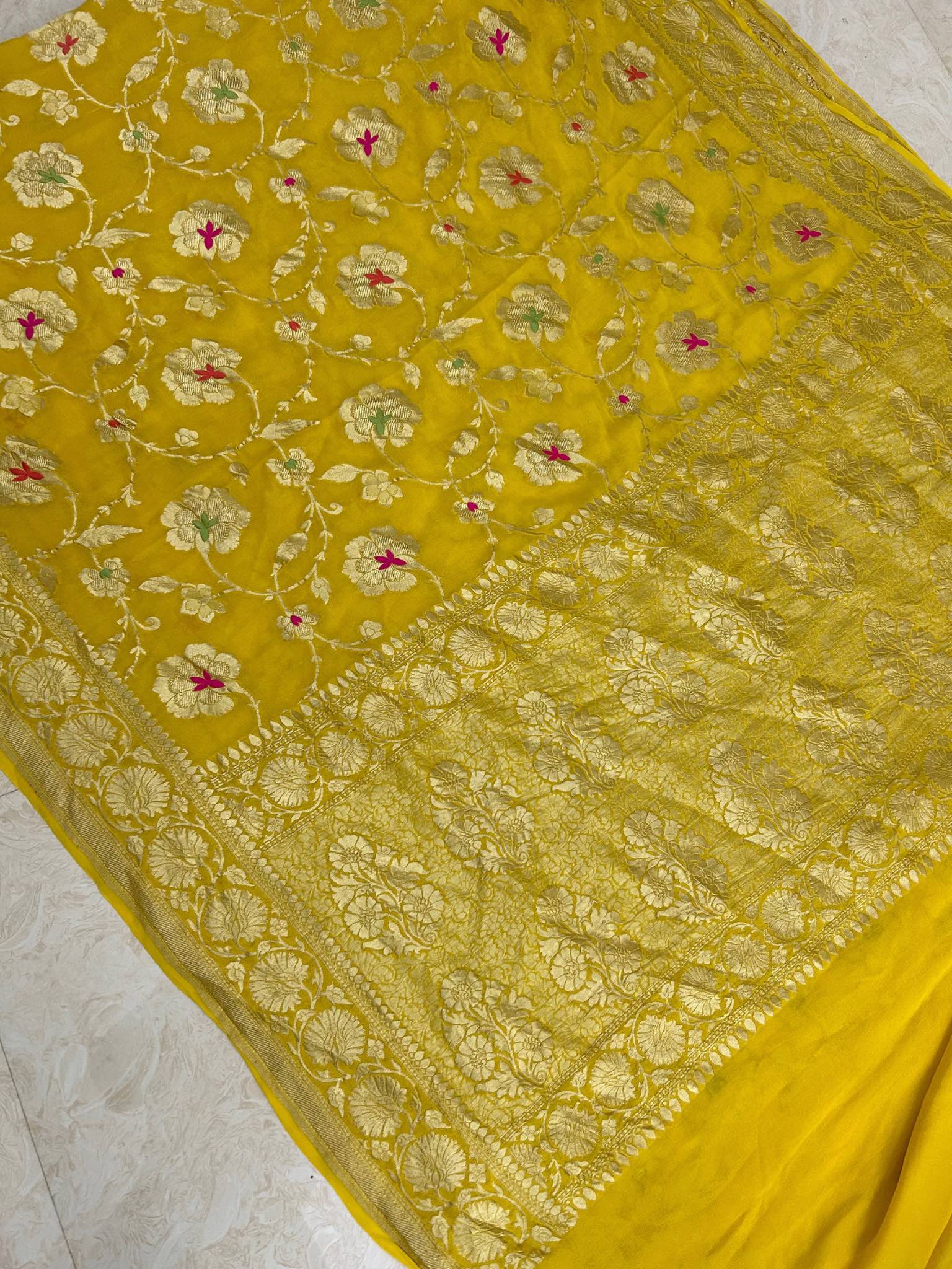 Khaddi Georgette Handloom Banarasi Saree - Jaal with Meenakari