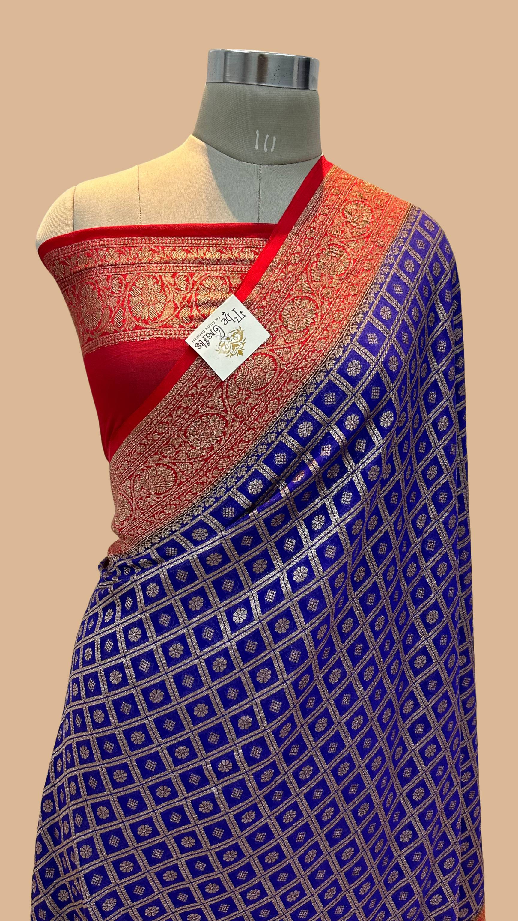 Khaddi Georgette Banarasi Saree - Antique Zari