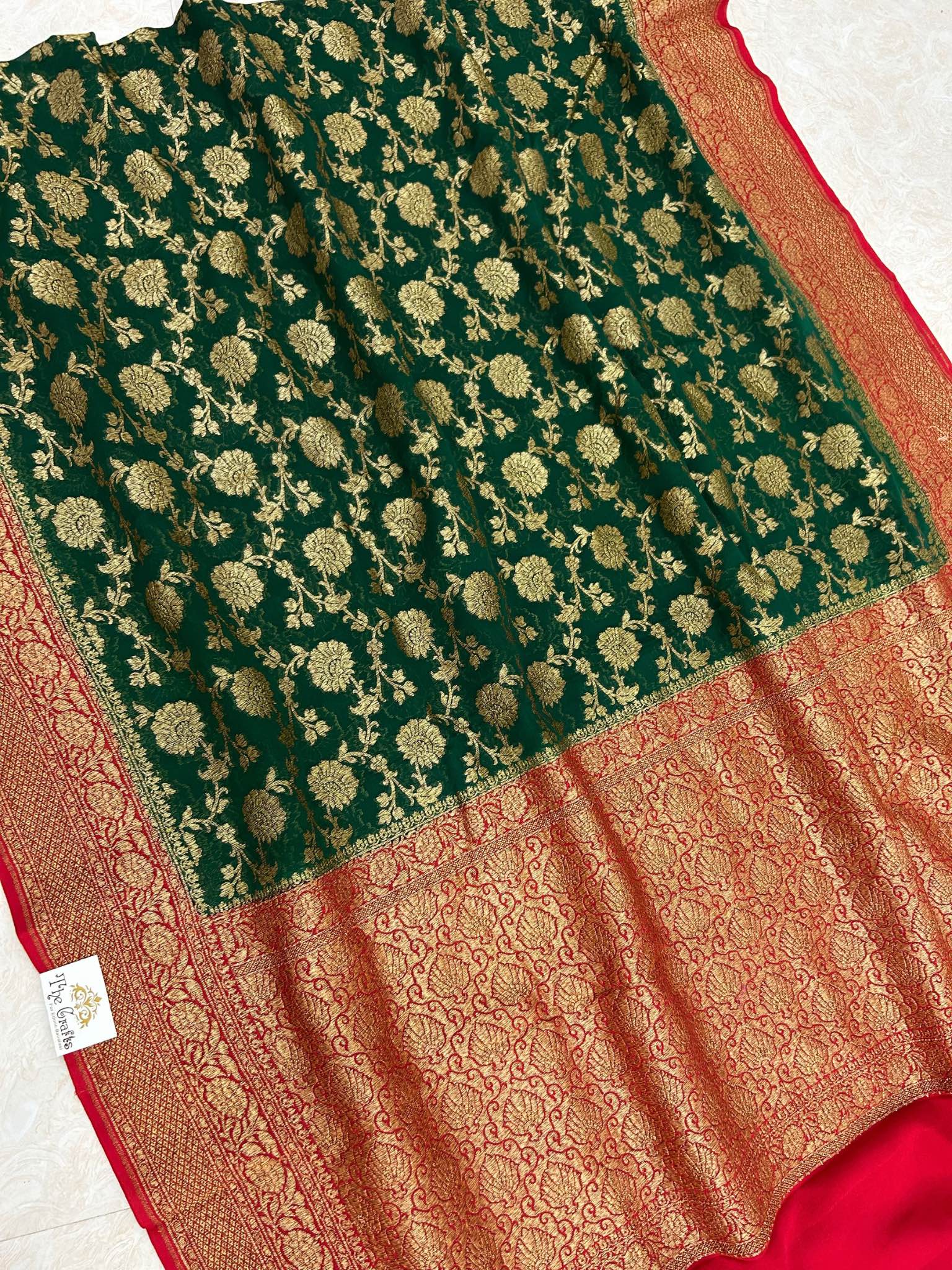 Khaddi Georgette Banarasi Saree - Antique Zari