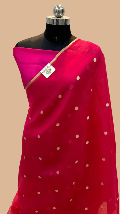 Hot Pink Pure Kora Silk Banarasi Saree