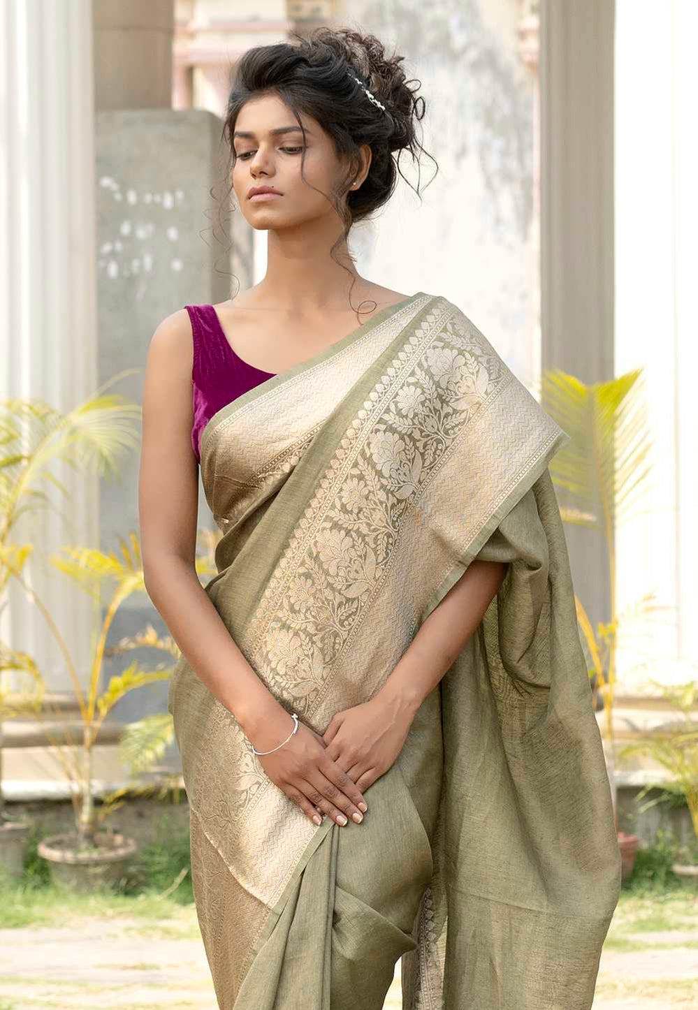 Pure Linen Banarasi Saree