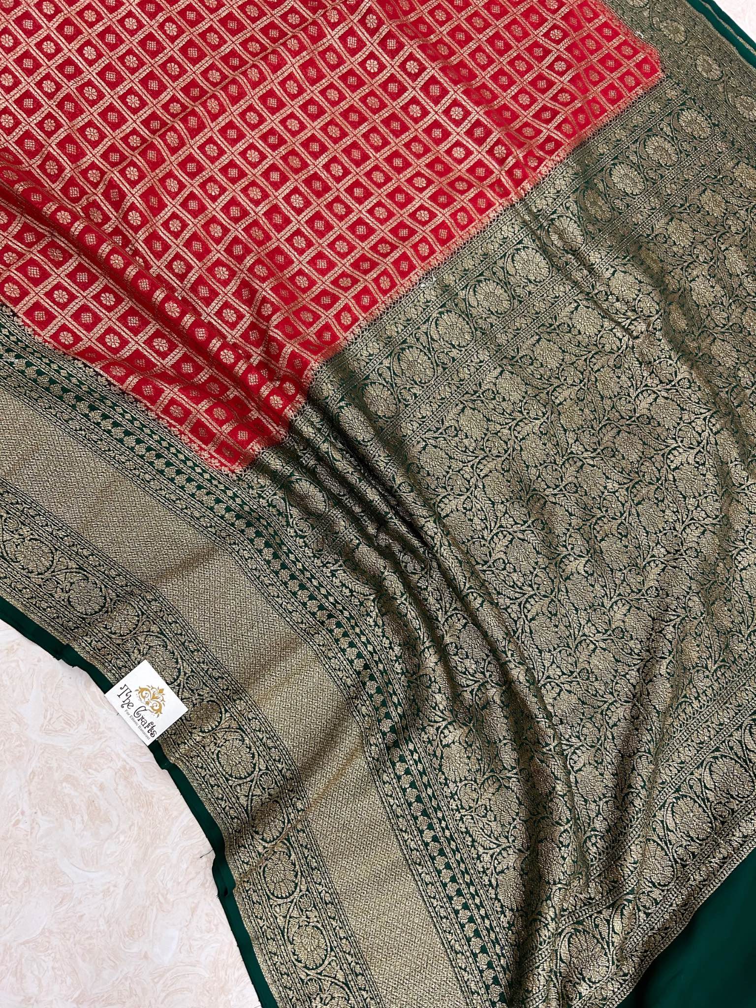 Khaddi Georgette Banarasi Saree - Antique Zari