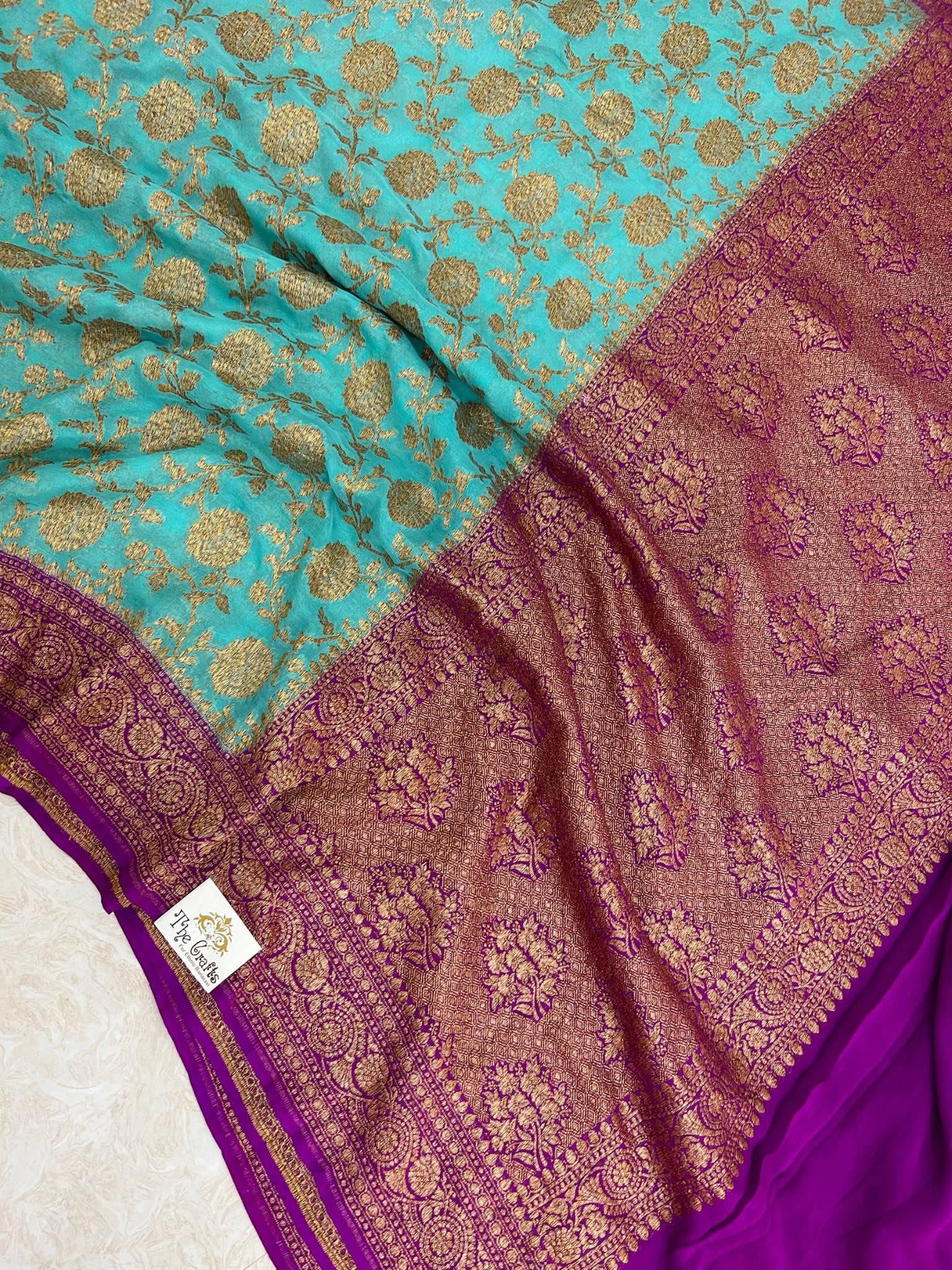 Khaddi Georgette Banarasi Saree - Antique Zari