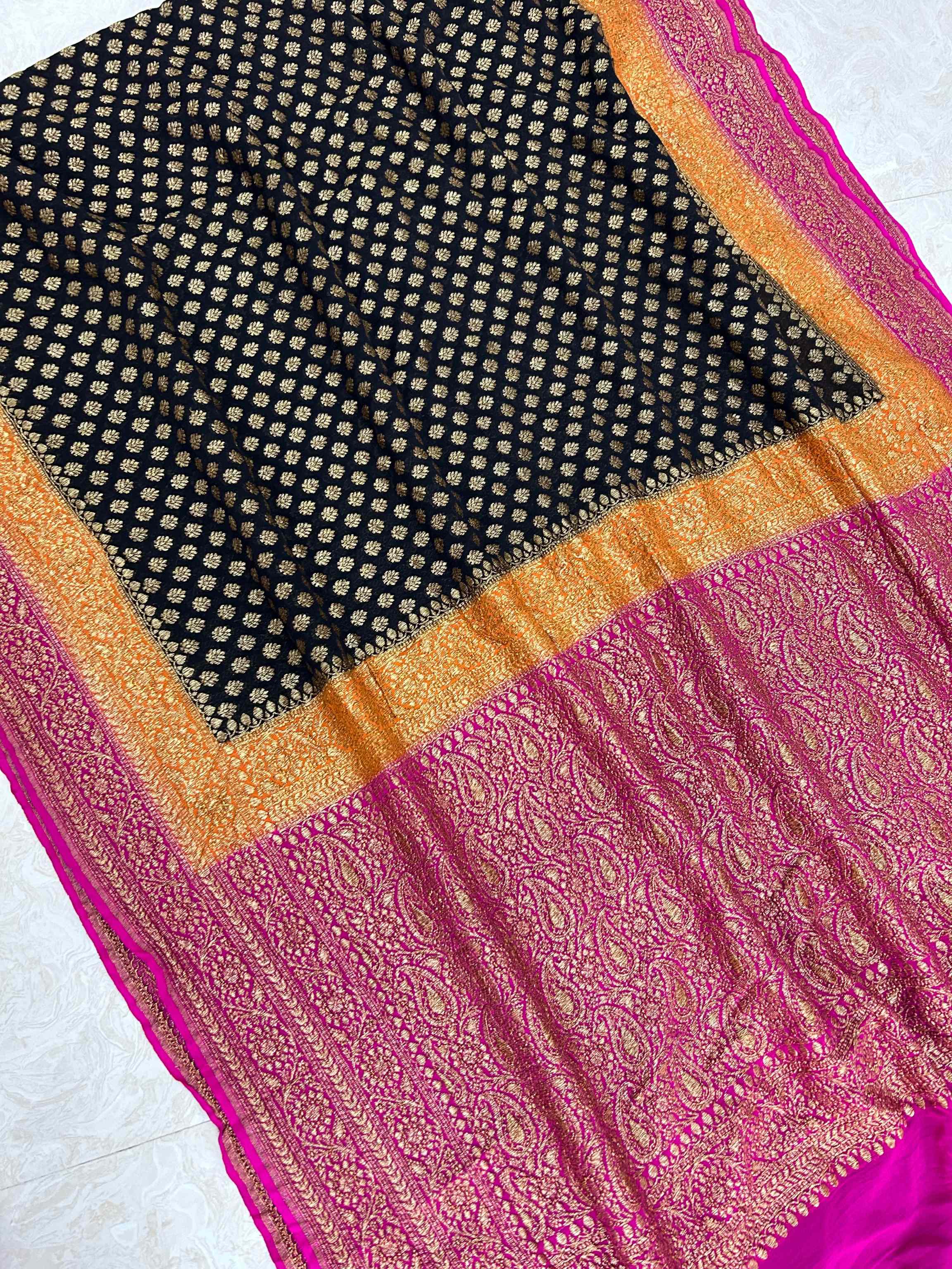 Khaddi Georgette Banarasi Saree - Antique Zari