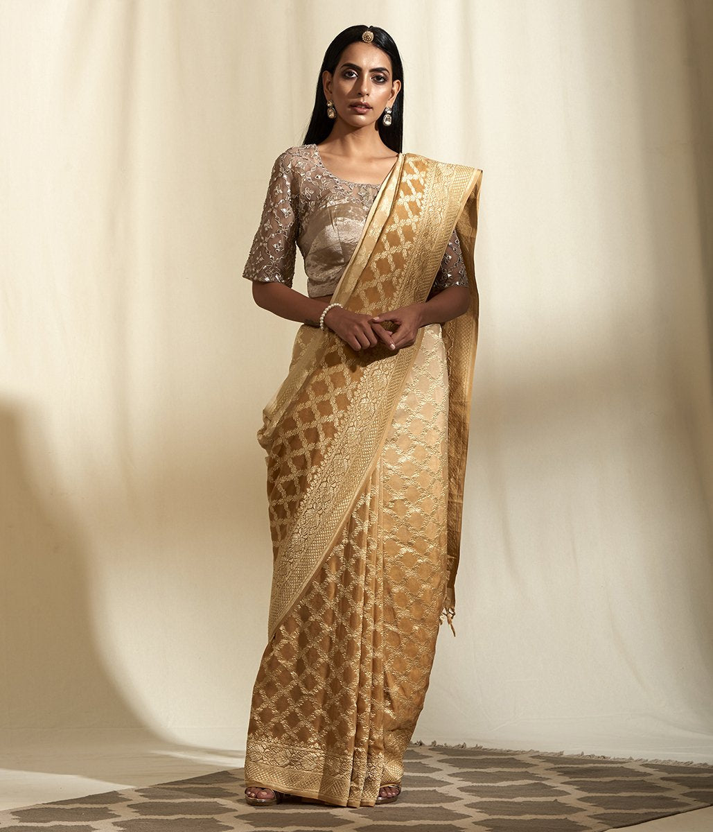 Khaddi Georgette Banarasi Saree - Gold Zari