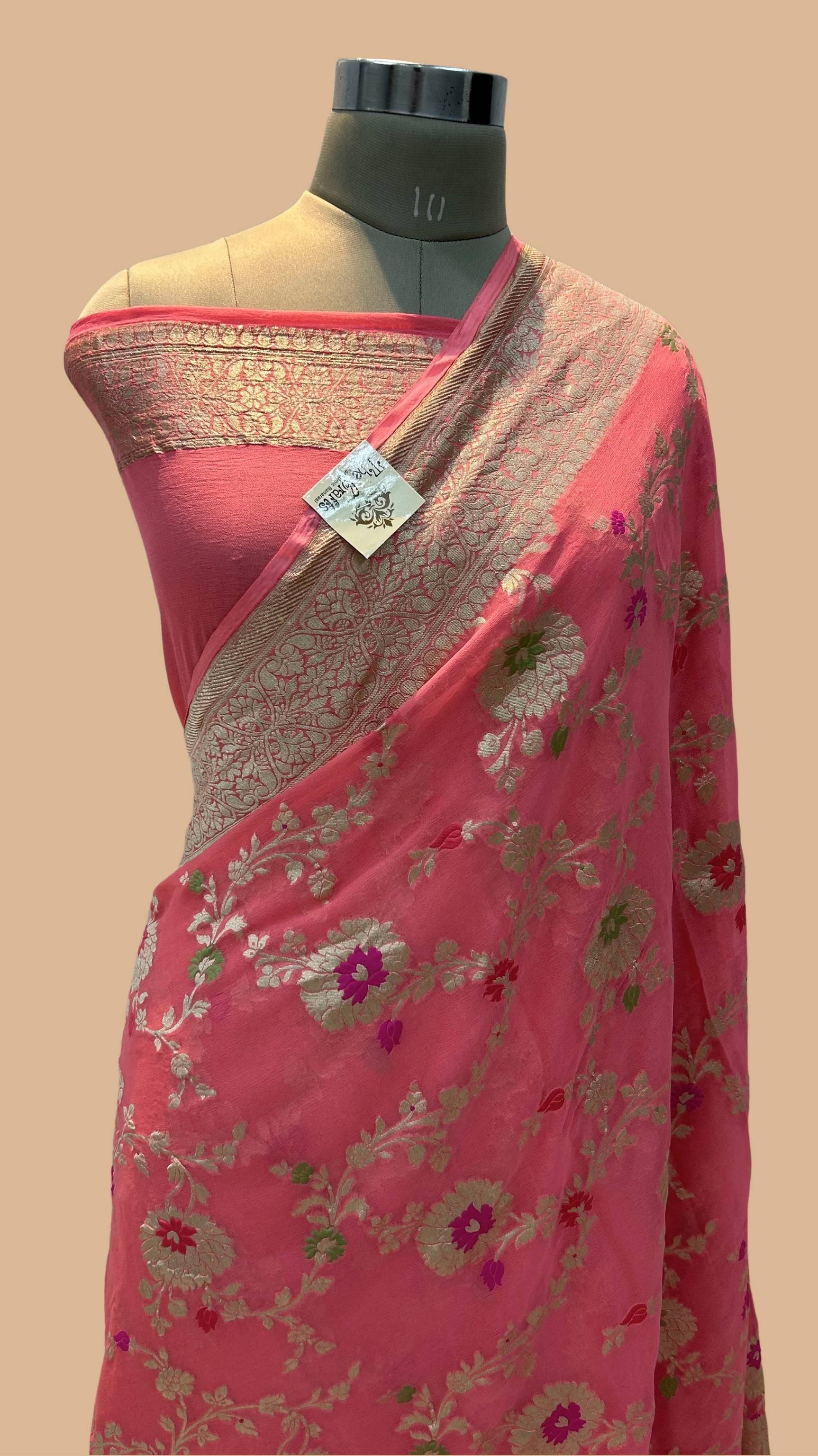 Khaddi Georgette Handloom Banarasi Saree - Jaal with Meenakari