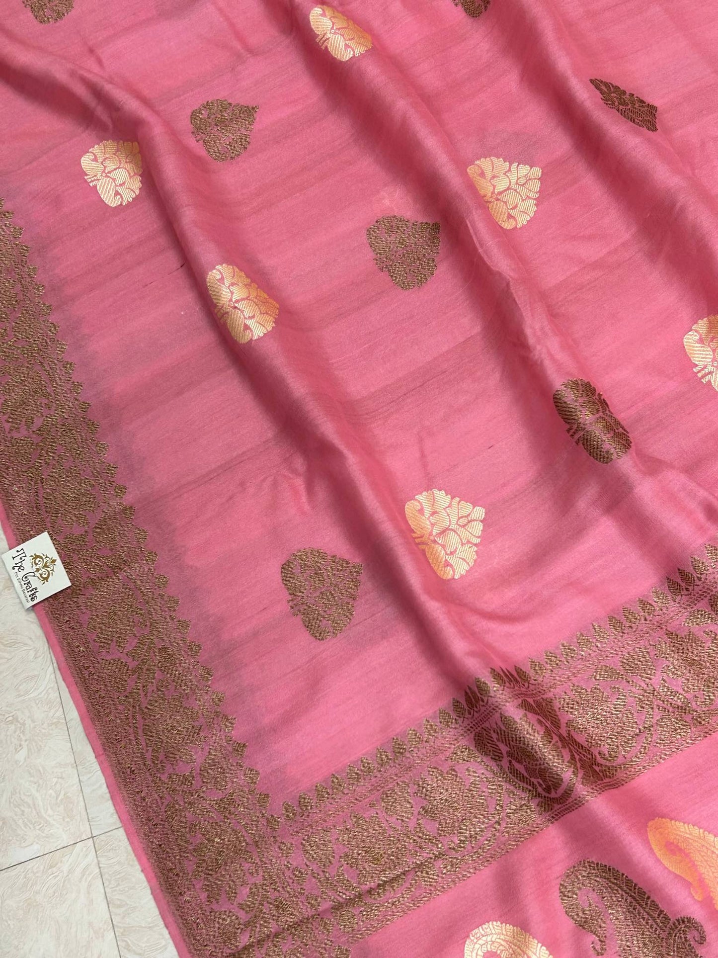 Tussar Georgette Handloom Banarasi Saree - Antique Zari