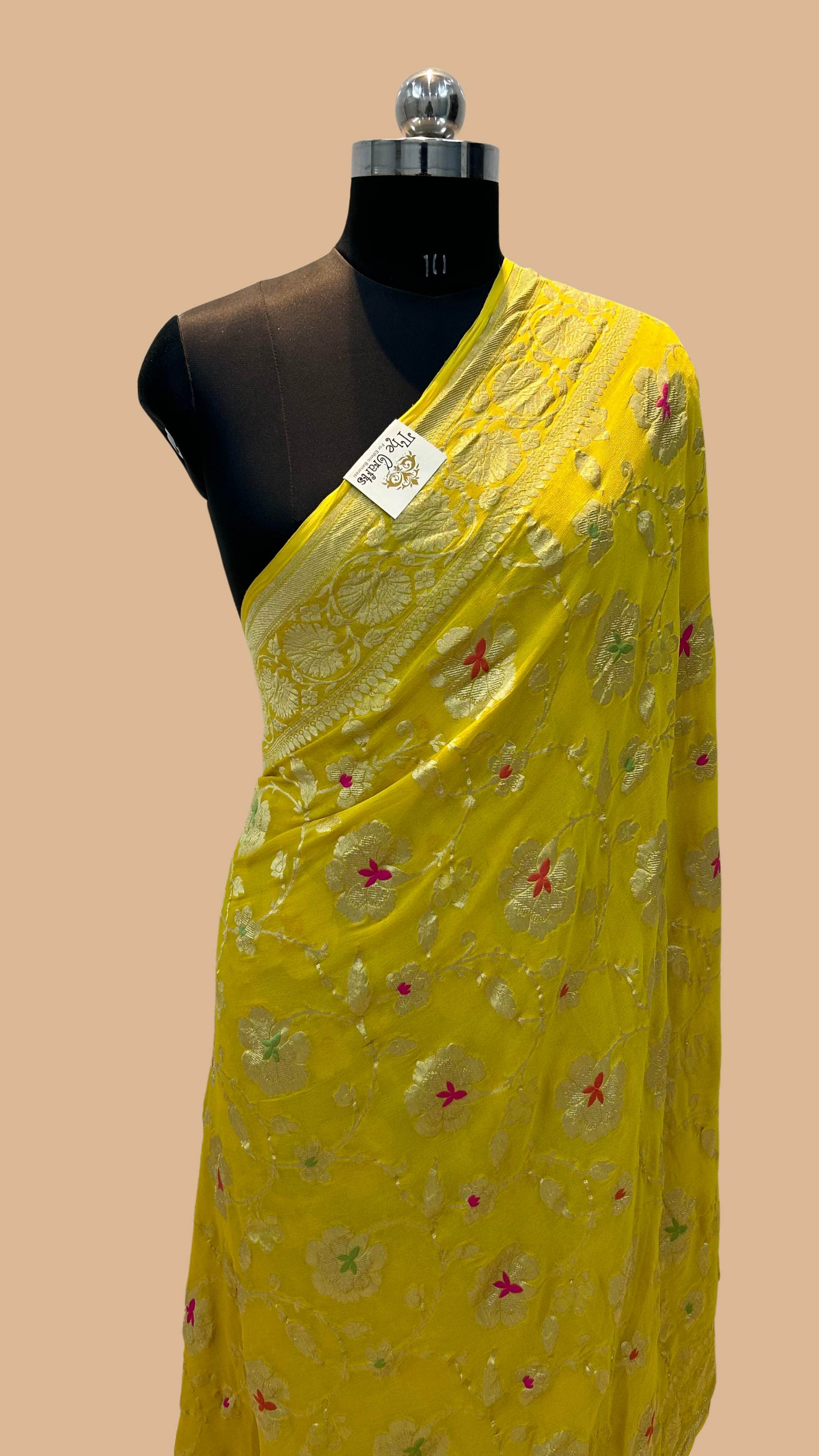 Khaddi Georgette Handloom Banarasi Saree - Jaal with Meenakari