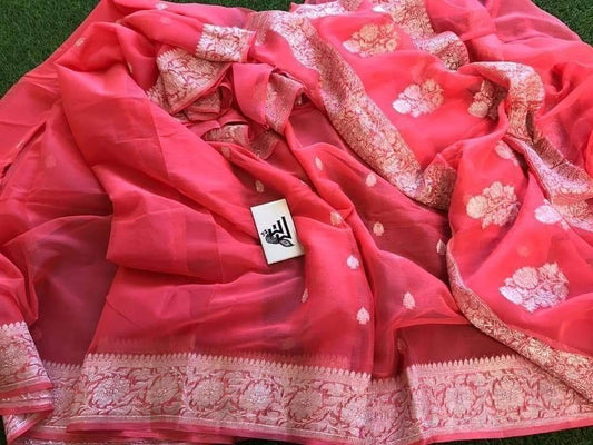 Pure Handloom Georgette Banarasi Saree - The Crafts Clothing