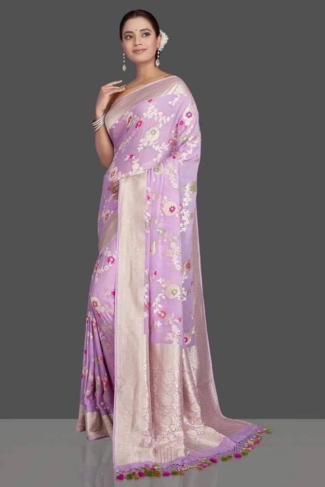 Khaddi Georgette Handloom Banarasi Saree - Jaal with Meenakari - The Crafts Clothing