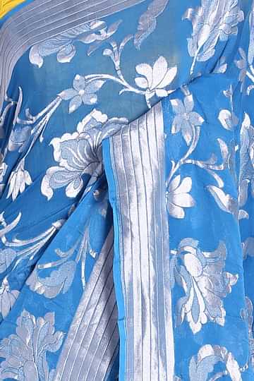 Blue Khaddi Georgette Banarasi Saree - Water Zari - The Crafts Clothing