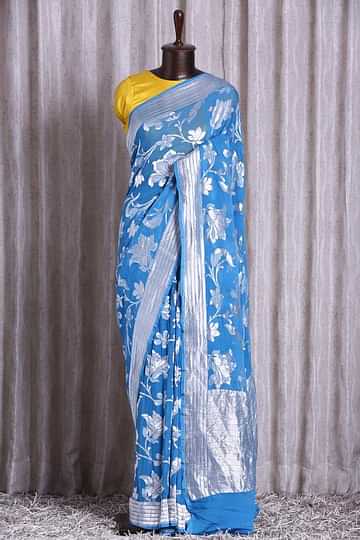 Blue Khaddi Georgette Banarasi Saree - Water Zari - The Crafts Clothing